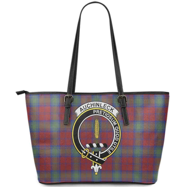 Scottish Auchinleck Clan Crest Tartan Leather Tote Tartan Plaid