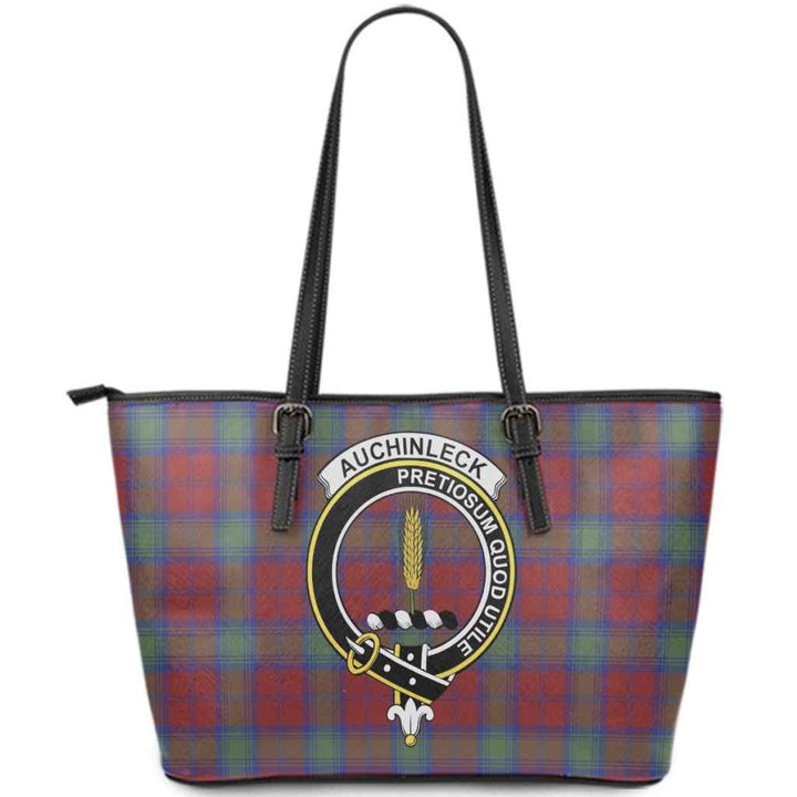 Scottish Auchinleck Clan Crest Tartan Leather Tote Tartan Plaid