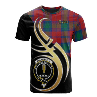 Scottish Auchinleck Clan Crest Tartan T-Shirt Believe in Me Front Side Tartan Plaid