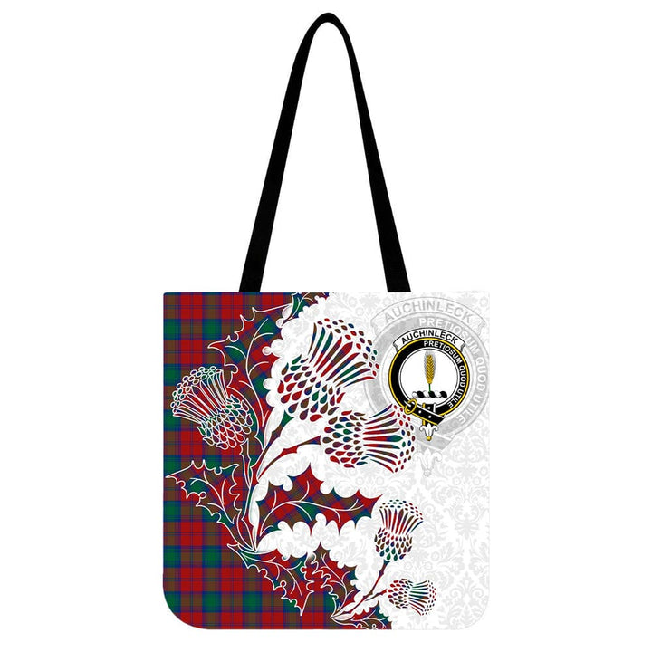 Scottish Auchinleck Clan Crest Tartan Tote Bag - Thistle Flowers Style Tartan Plaid 1