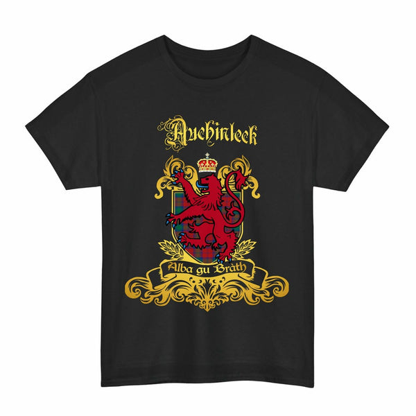 Scottish Auchinleck Clan Tartan Lion Rampant of Scotland T-Shirt Tartan Plaid Black Color