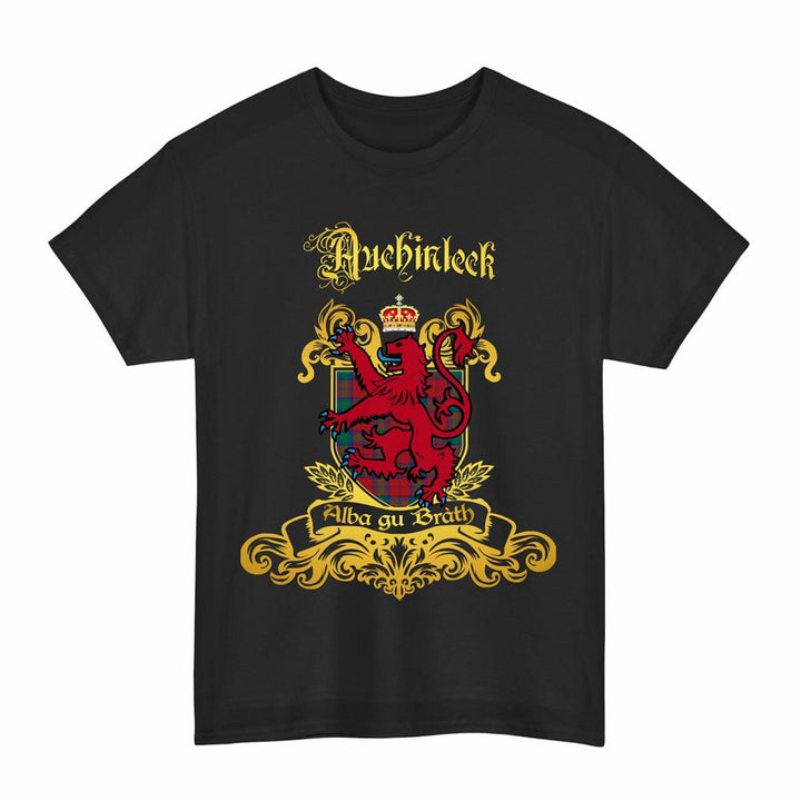 Scottish Auchinleck Clan Tartan Lion Rampant of Scotland T-Shirt Tartan Plaid Black Color