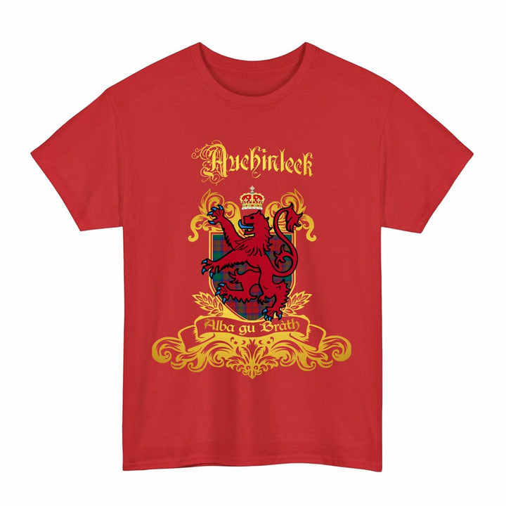 Scottish Auchinleck Clan Tartan Lion Rampant of Scotland T-Shirt Tartan Plaid Red Color