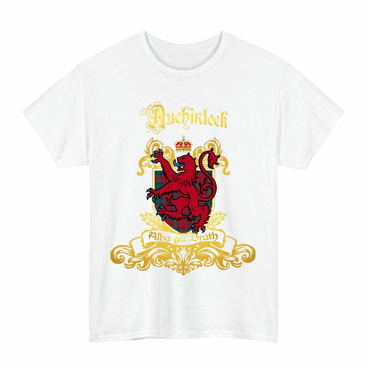 Scottish Auchinleck Clan Tartan Lion Rampant of Scotland T-Shirt Tartan Plaid White Color