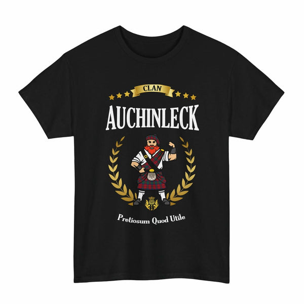 Scottish Auchinleck Clan Tartan T-Shirt - Motto Scotsman Tartan Plaid Black Color