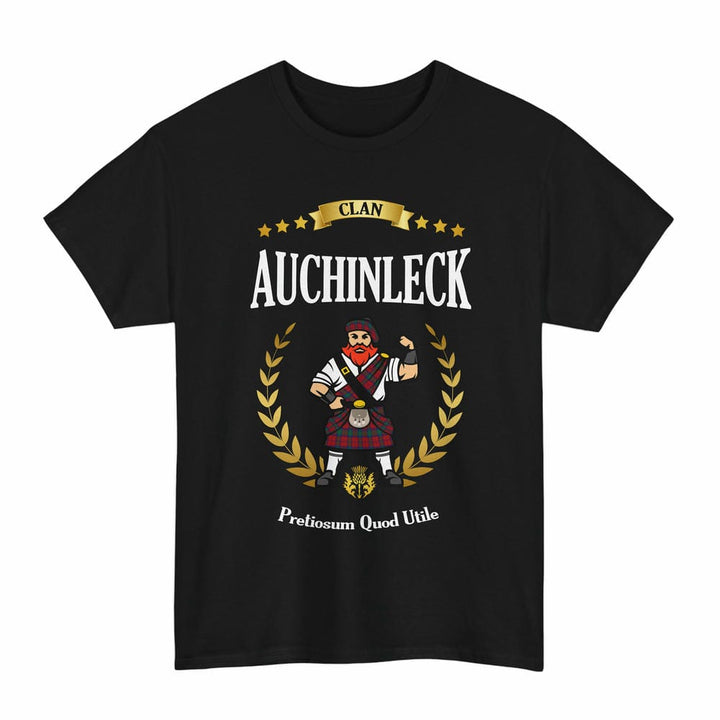 Scottish Auchinleck Clan Tartan T-Shirt - Motto Scotsman Tartan Plaid Black Color
