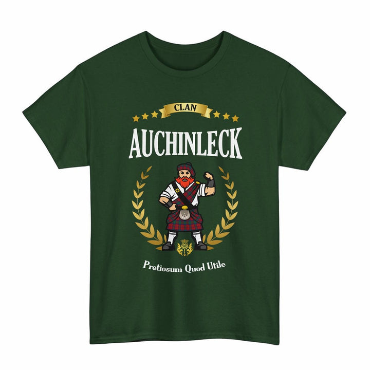 Scottish Auchinleck Clan Tartan T-Shirt - Motto Scotsman Tartan Plaid Forest Green Color