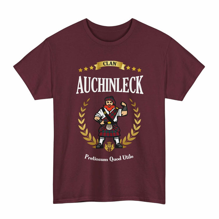 Scottish Auchinleck Clan Tartan T-Shirt - Motto Scotsman Tartan Plaid Maroon Color