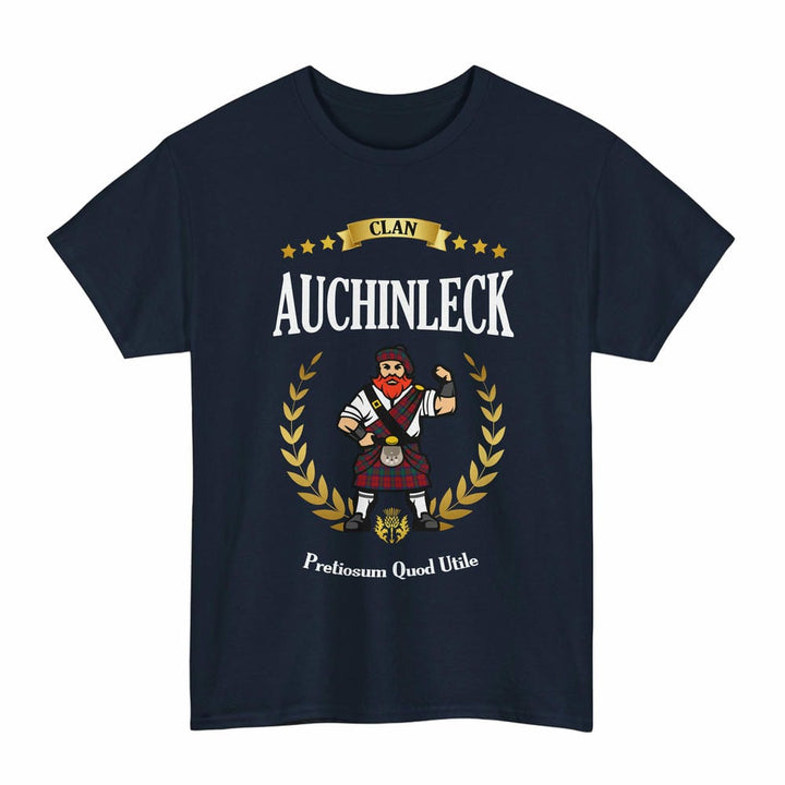 Scottish Auchinleck Clan Tartan T-Shirt - Motto Scotsman Tartan Plaid Navy Color