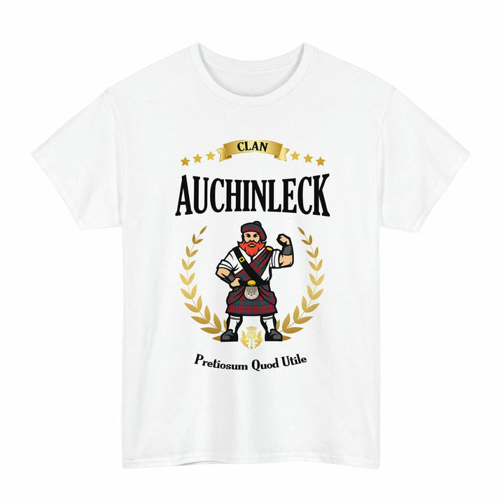 Scottish Auchinleck Clan Tartan T-Shirt - Motto Scotsman Tartan Plaid White Color