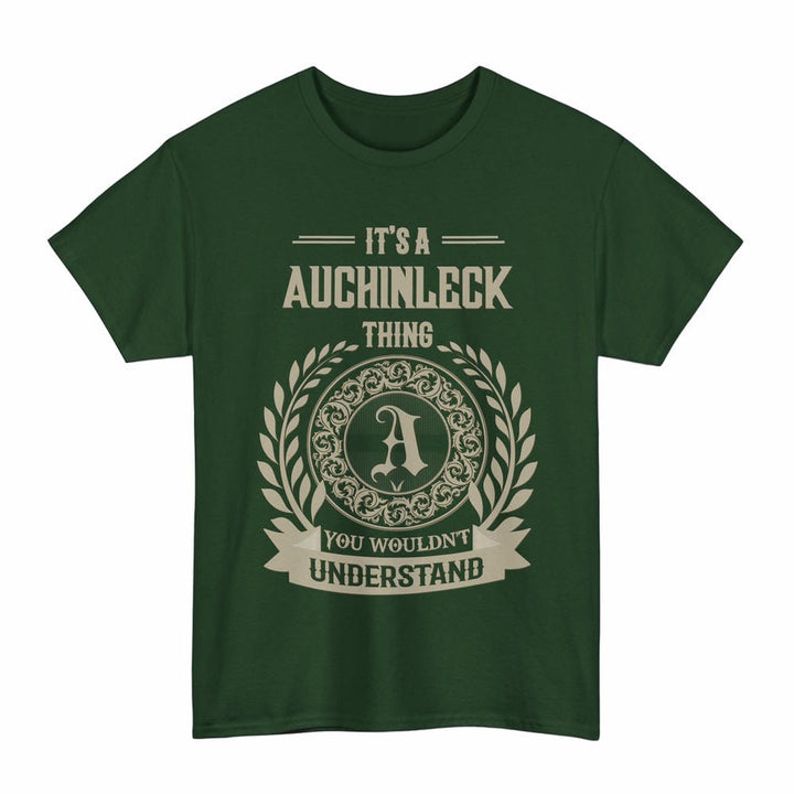 Scottish Auchinleck Clan Tartan T-Shirt - Vintage Family Name Tartan Plaid Forest Green Color