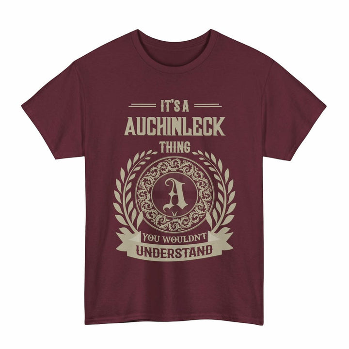 Scottish Auchinleck Clan Tartan T-Shirt - Vintage Family Name Tartan Plaid Maroon Color