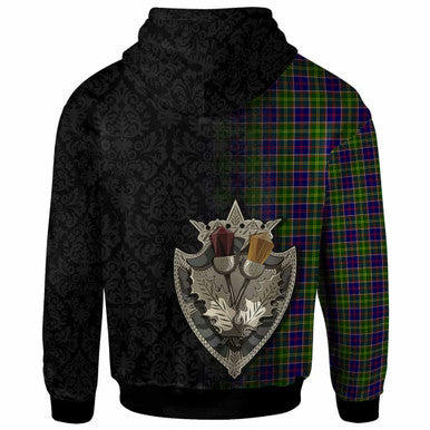 Scottish Ayrshire District Clan Tartan Hoodie - Half Thistle Flowers Celtic Design Back Side Tartan Plaid