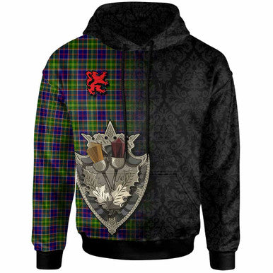 Scottish Ayrshire District Clan Tartan Hoodie - Half Thistle Flowers Celtic Design Front Side Tartan Plaid