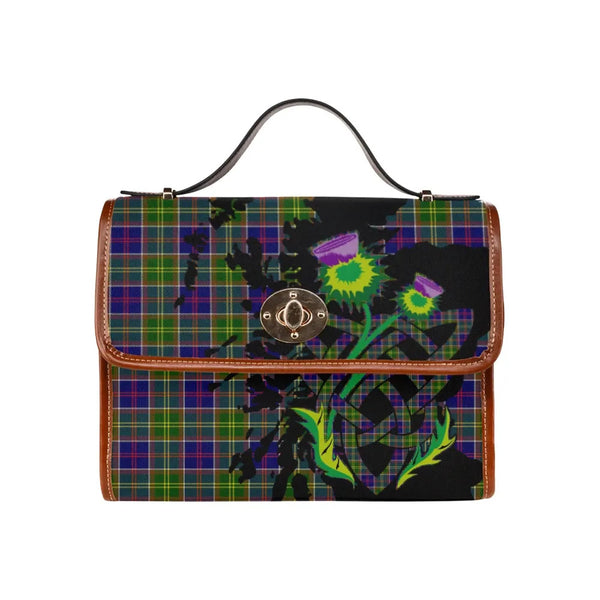 Scottish Ayrshire District Clan Tartan Waterproof Canvas Bag With Thistle Tartan Plaid 2