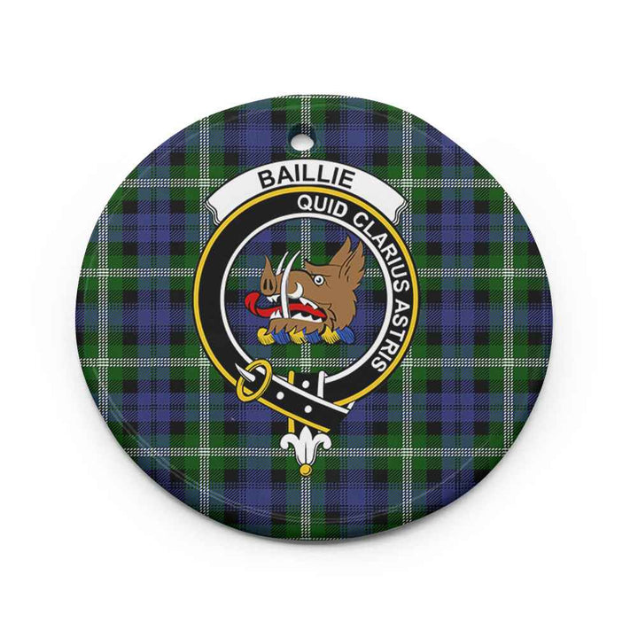 Scottish Baillie Clan Crest Tartan Ceramic Ornament Circle Shape Tartan Plaid