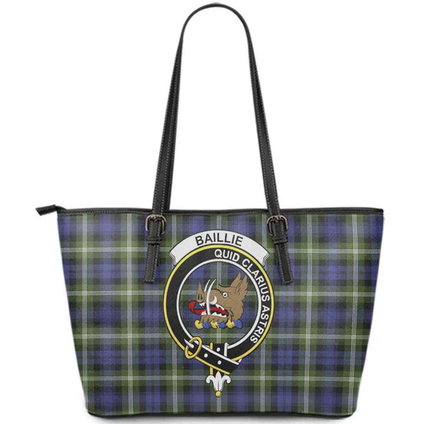 Scottish Baillie Clan Crest Tartan Leather Tote Tartan Plaid