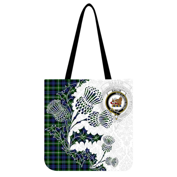 Scottish Baillie Clan Crest Tartan Tote Bag - Thistle Flowers Style Tartan Plaid 1