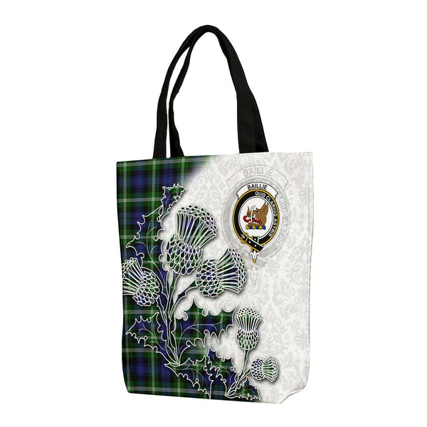 Scottish Baillie Clan Tartan Canvas Bag With Shoulder Straps - Thistle Flowers Style Tartan Plaid 1