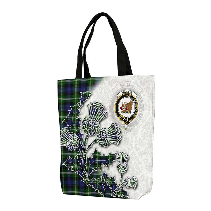 Scottish Baillie Clan Tartan Canvas Bag With Shoulder Straps - Thistle Flowers Style Tartan Plaid 1