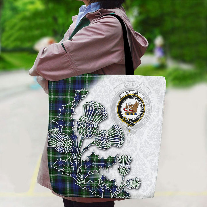 Scottish Baillie Clan Tartan Canvas Bag With Shoulder Straps - Thistle Flowers Style Tartan Plaid 2