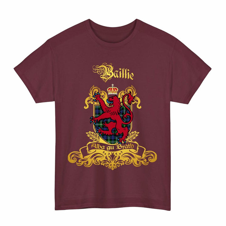 Scottish Baillie Clan Tartan Lion Rampant of Scotland T-Shirt Tartan Plaid Maroon Color