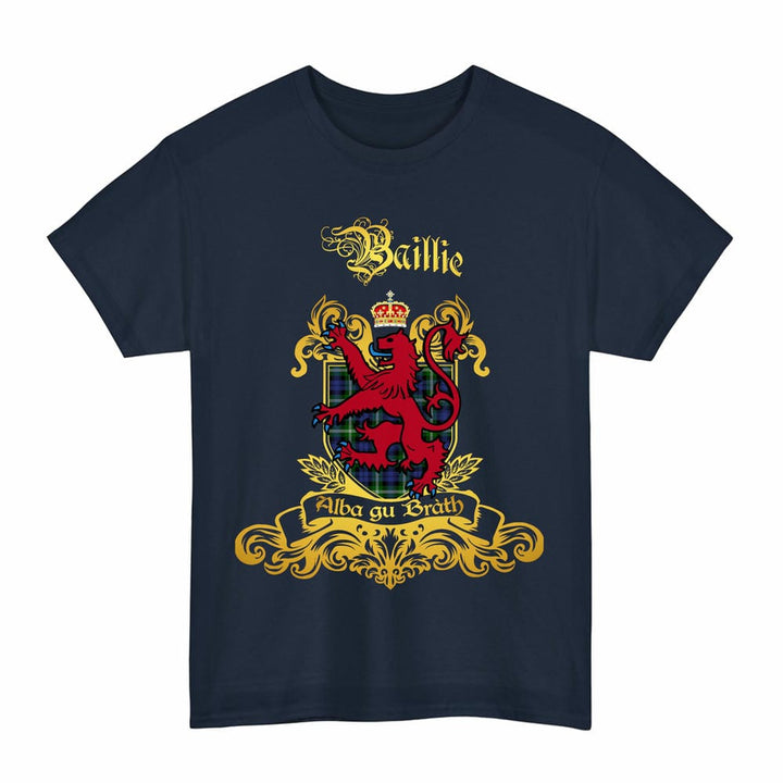 Scottish Baillie Clan Tartan Lion Rampant of Scotland T-Shirt Tartan Plaid Navy Color
