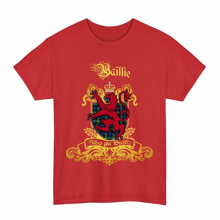 Scottish Baillie Clan Tartan Lion Rampant of Scotland T-Shirt Tartan Plaid Red Color