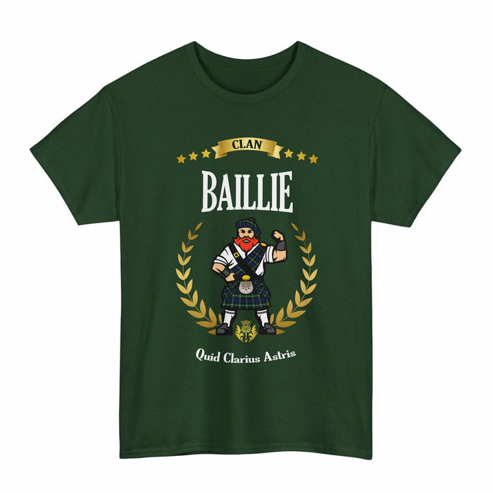 Scottish Baillie Clan Tartan T-Shirt - Motto Scotsman Tartan Plaid Forest Green Color