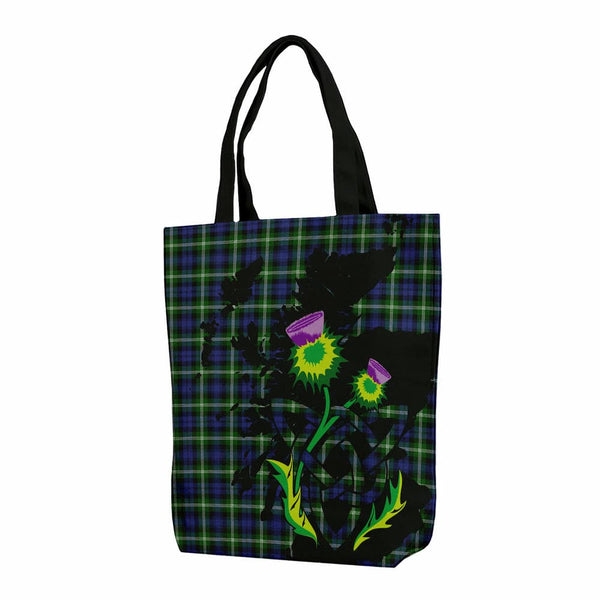 Scottish Baillie Modern Clan Tartan Canvas Bag With Shoulder Strap With Thistle Tartan Plaid 1