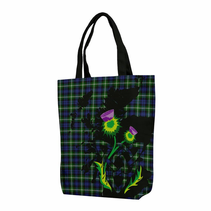 Scottish Baillie Modern Clan Tartan Canvas Bag With Shoulder Strap With Thistle Tartan Plaid 1
