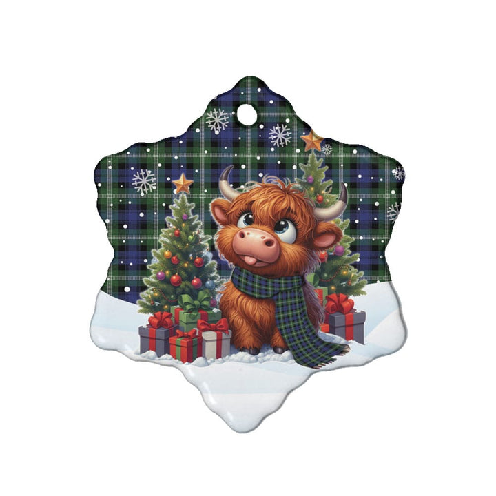 Scottish Baillie Modern Clan Tartan Ceramic Ornament Cute Highland Cow Christmas Snow Flake Style Tartan Plaid