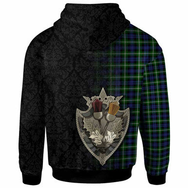 Scottish Baillie Modern Clan Tartan Hoodie - Half Thistle Flowers Celtic Design Back Side Tartan Plaid