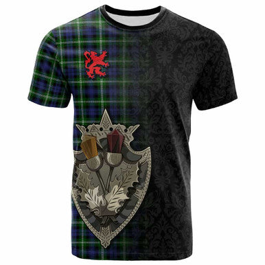 Scottish Baillie Modern Clan Tartan T-Shirt - Half Thistle Flowers Celtic Design Front Side Tartan Plaid