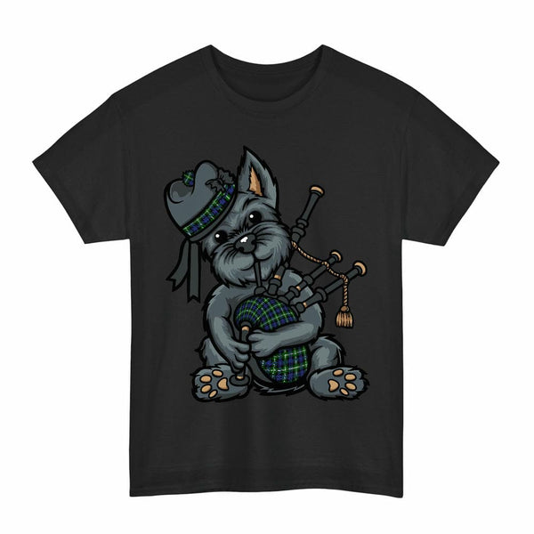 Scottish Baillie Modern Clan Tartan Terrier Bagpipes T-Shirt Tartan Plaid Black Color
