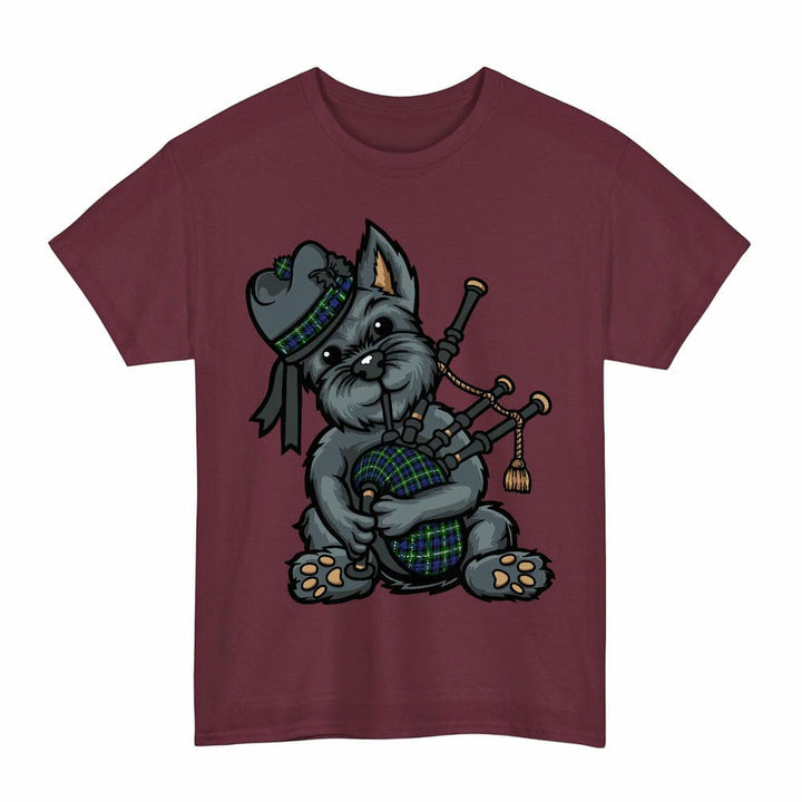 Scottish Baillie Modern Clan Tartan Terrier Bagpipes T-Shirt Tartan Plaid Maroon Color