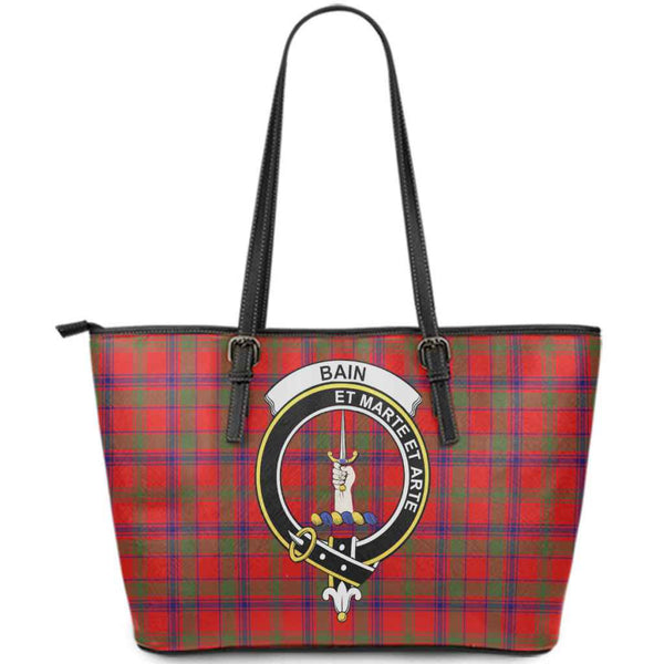 Scottish Bain Clan Crest Tartan Leather Tote Tartan Plaid