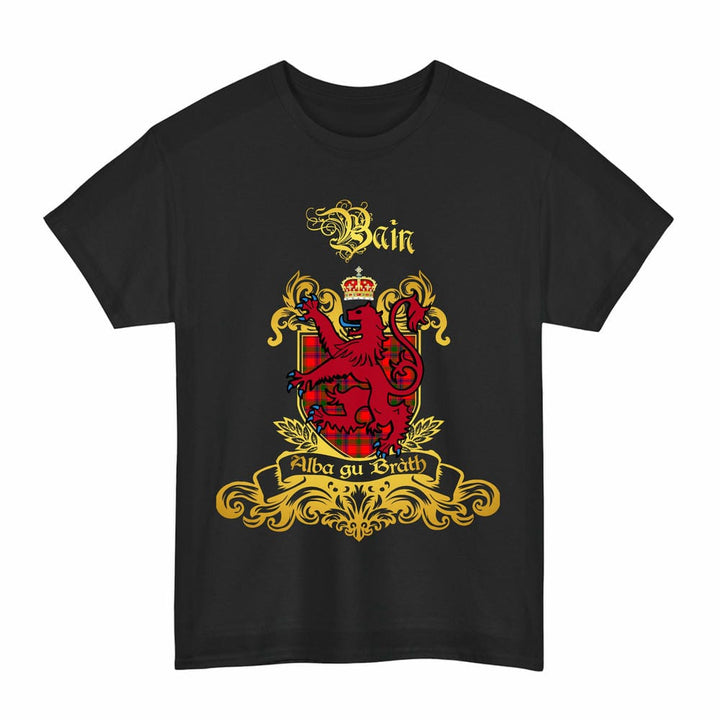 Scottish Bain Clan Tartan Lion Rampant of Scotland T-Shirt Tartan Plaid Black Color