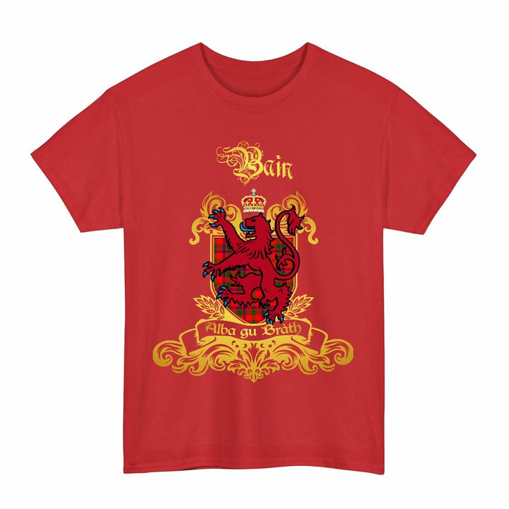 Scottish Bain Clan Tartan Lion Rampant of Scotland T-Shirt Tartan Plaid Red Color