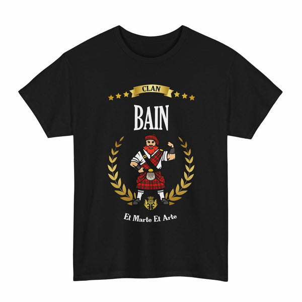 Scottish Bain Clan Tartan T-Shirt - Motto Scotsman Tartan Plaid Black Color
