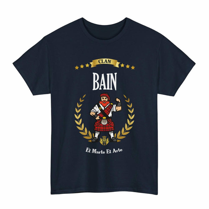Scottish Bain Clan Tartan T-Shirt - Motto Scotsman Tartan Plaid Navy Color