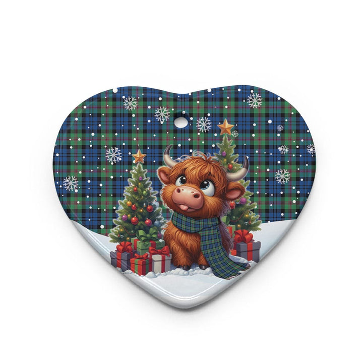 Scottish Baird Ancient Clan Tartan Ceramic Ornament Cute Highland Cow Christmas Heart Style Tartan Plaid