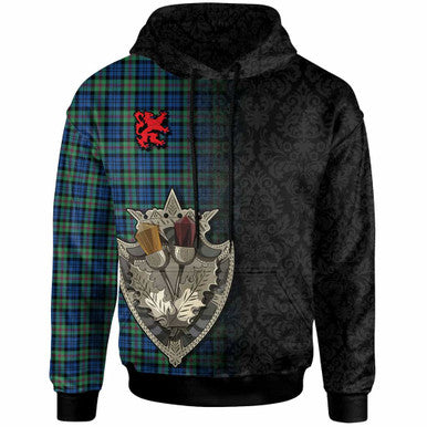 Scottish Baird Ancient Clan Tartan Hoodie - Half Thistle Flowers Celtic Design Front Side Tartan Plaid