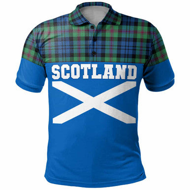 Scottish Baird Ancient Clan Tartan Polo Shirt - Lion Rampant of Scotland With Flag Front Side Tartan Plaid