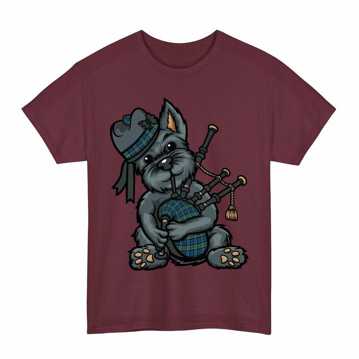 Scottish Baird Ancient Clan Tartan Terrier Bagpipes T-Shirt Tartan Plaid Maroon Color