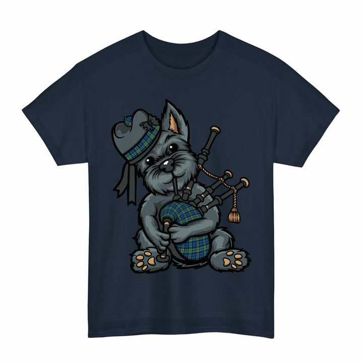 Scottish Baird Ancient Clan Tartan Terrier Bagpipes T-Shirt Tartan Plaid Navy Color
