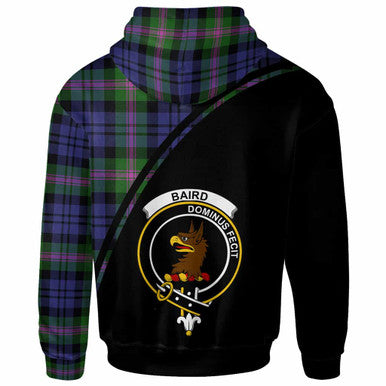 Scottish Baird Clan Crest Tartan Curve Hoodie Back Side Tartan Plaid