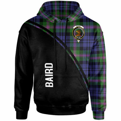 Scottish Baird Clan Crest Tartan Curve Hoodie Front Side Tartan Plaid