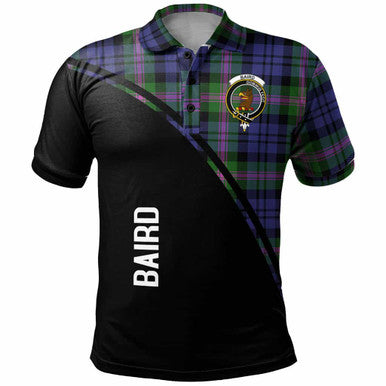 Scottish Baird Clan Crest Tartan Curve Polo Shirt Front Side Tartan Plaid