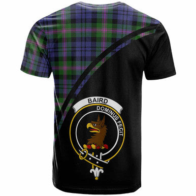 Scottish Baird Clan Crest Tartan Curve T-Shirt Back Side Tartan Plaid